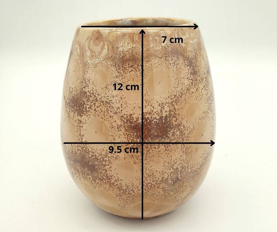 Handmade Crystalline pottery vase with agate-inspired surface.