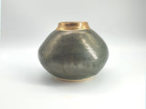 Handmade Ceramic Moon Jar -Dark Green pottery Bowl with gold rim - Entry way table display Vase