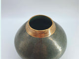 Handmade Ceramic Moon Jar -Dark Green pottery Bowl with gold rim - Entry way table display Vase