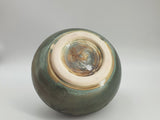 Handmade Ceramic Moon Jar -Dark Green pottery Bowl with gold rim - Entry way table display Vase