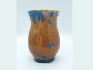 Handmade pottery vase - Crystalline glaze Ceramic Vase -Blue crystals on orange background -