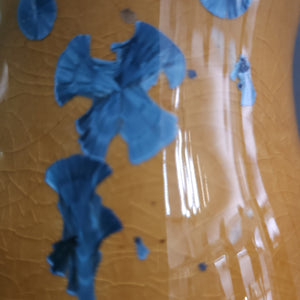Crystalline glaze detail showing large zinc-silica crystals on a Sculptural ceramic vase with blue crystalline glaze – handmade in Melbourne