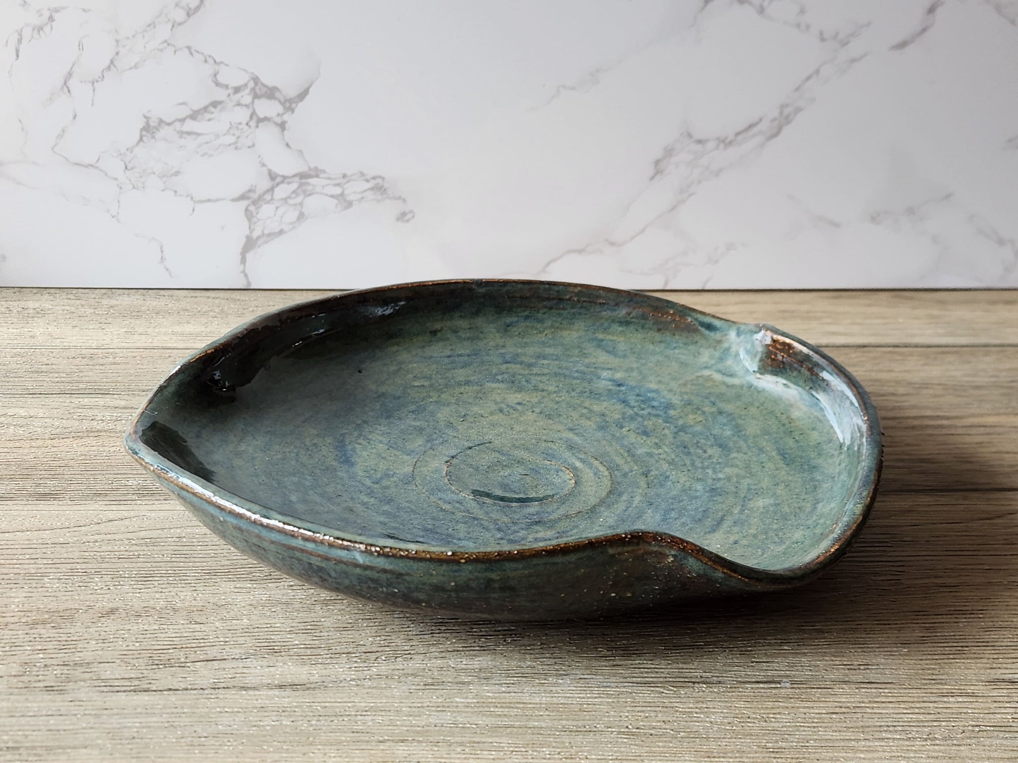 Handmade pottery Serving bowl - Medium ceramic shallow bowl with Tenmuku opal glaze - a unique gift - deep serving plate