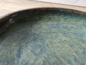 Handmade pottery Serving bowl - Medium ceramic shallow bowl with Tenmuku opal glaze - a unique gift - deep serving plate