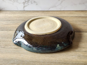 Handmade pottery Serving bowl - Medium ceramic shallow bowl with Tenmuku opal glaze - a unique gift - deep serving plate