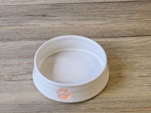 Hand-made Pottery pet bowl - Ceramic Pet water bowl with paw prints - high-sided plate for your fur baby - cat feeder.- small dog bowl