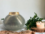 Handmade Ceramic Moon Jar -Dark Green pottery Bowl with gold rim - Entry way table display Vase