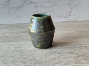 Ceramic bud Vase - Handmade small pottery vase- Porcelain crystalline vase made in Australia -Deep green mirror finish - SECOND Marked down.