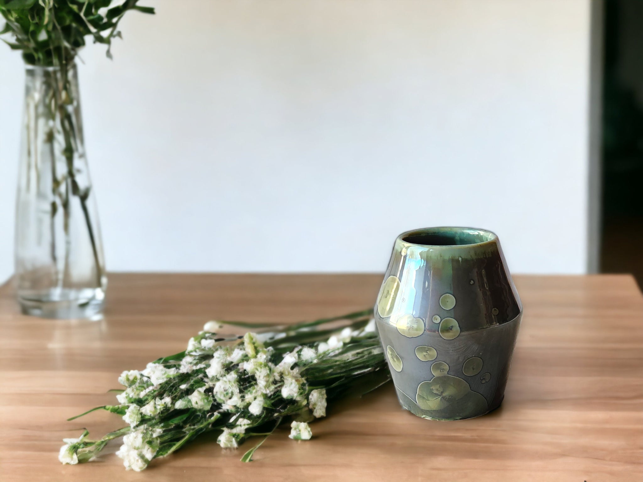 Ceramic bud Vase - Handmade small pottery vase- Porcelain crystalline vase made in Australia -Deep green mirror finish - SECOND Marked down.