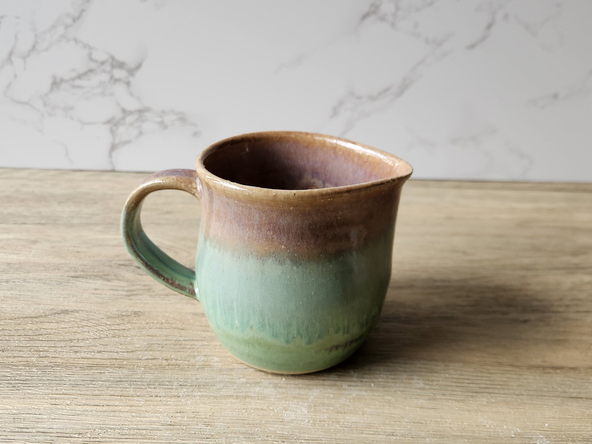 Handmade pottery Jug, 300ml ceramic creamer, Australian-made milk jug, Green and Brown cream jug, gravy boat, ceramic milk jug.