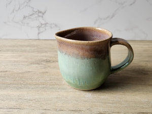 Handmade pottery Jug, 300ml ceramic creamer, Australian-made milk jug, Green and Brown cream jug, gravy boat, ceramic milk jug.