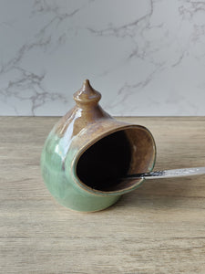 Handmade pottery green salt pig - Ceramic countertop salt container - Salt bowl - kitchen utensil - Australian pottery