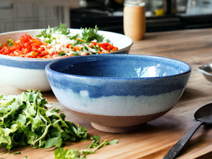 Handmade pottery serving bowl- Blue ceramic bowl - Large salad bowl - Fruit bowl - Unique display bowl - Large ramen bowl