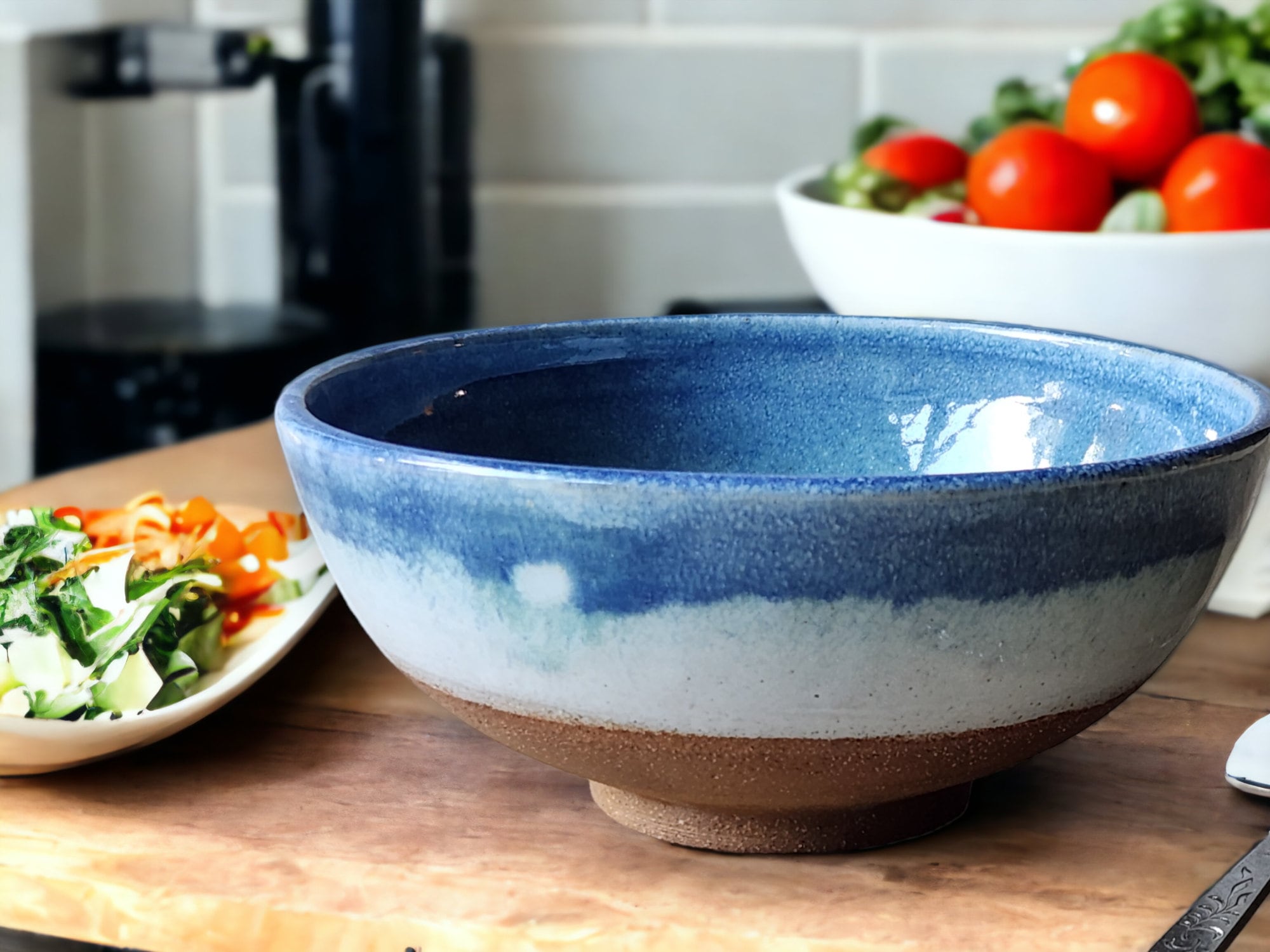 Handmade pottery serving bowl- Blue ceramic bowl - Large salad bowl - Fruit bowl - Unique display bowl - Large ramen bowl