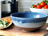 Handmade pottery serving bowl- Blue ceramic bowl - Large salad bowl - Fruit bowl - Unique display bowl - Large ramen bowl