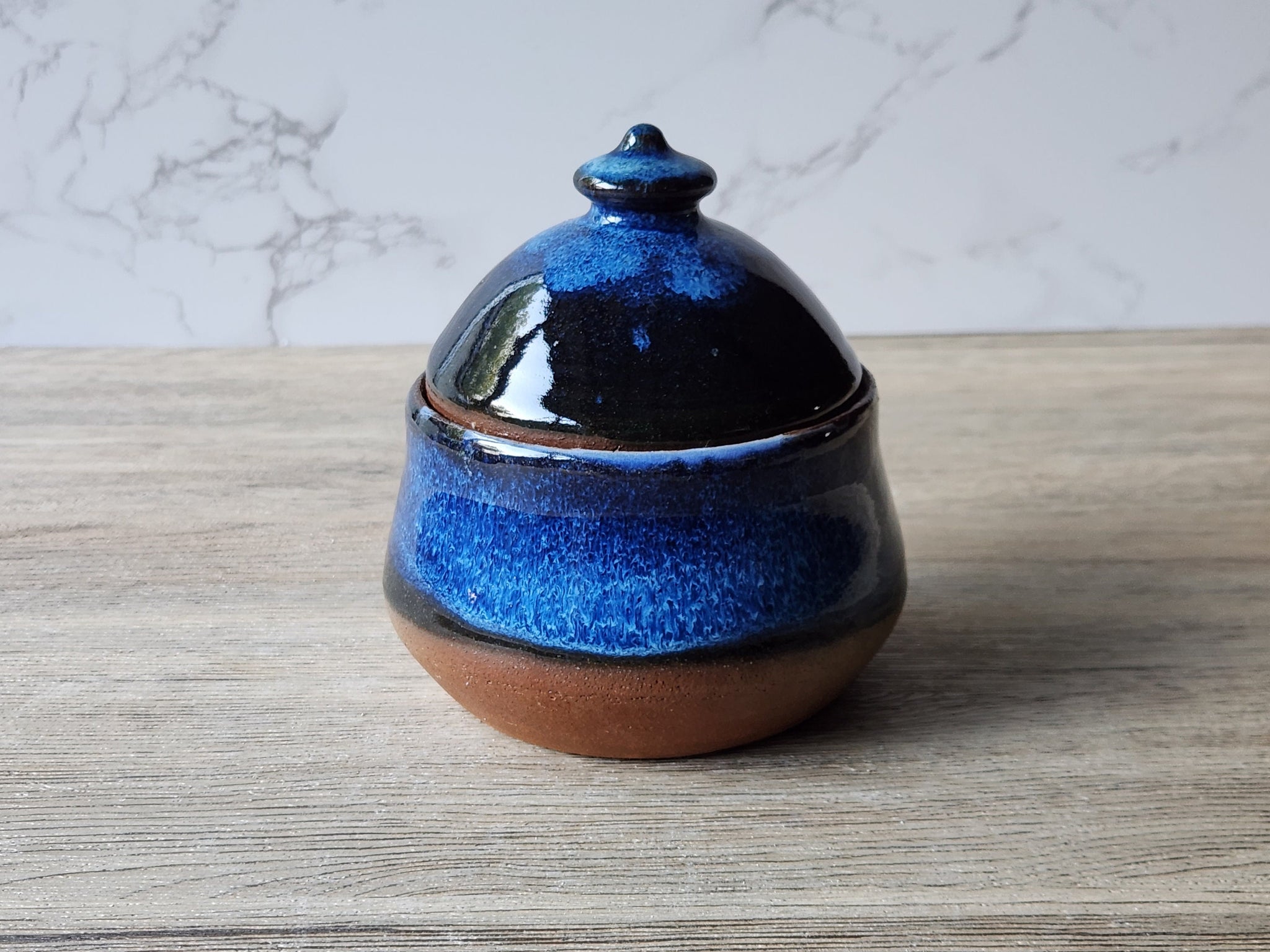 Hand-made pottery sugar bowl - Ceramic lidded container - small condiment Bowl - pottery lidded tea Jar- Storage pot