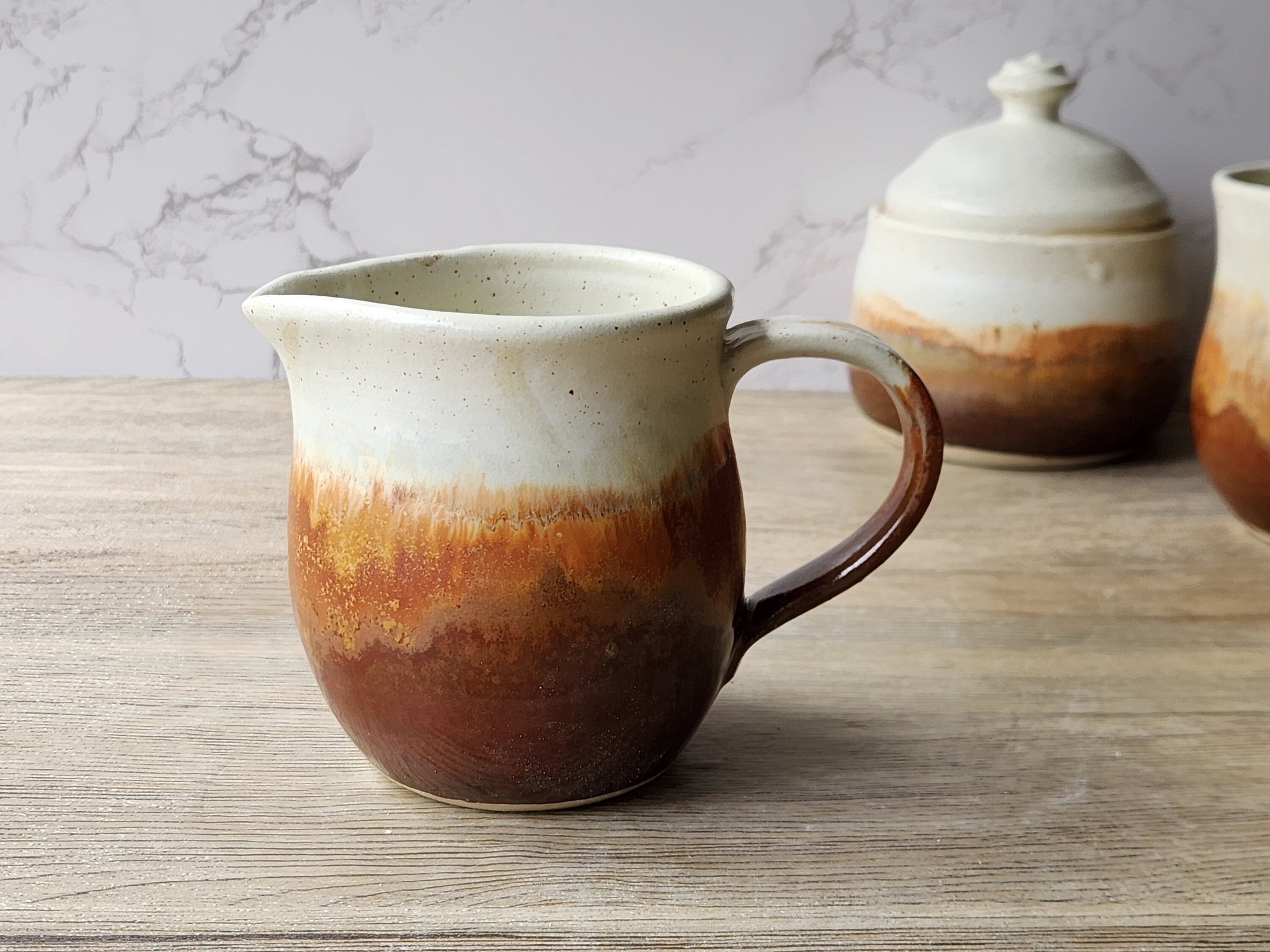 Handmade pottery Jug, 350ml ceramic creamer, Australian milk jug, cream and red/brown creamer, gravy boat, milk jug