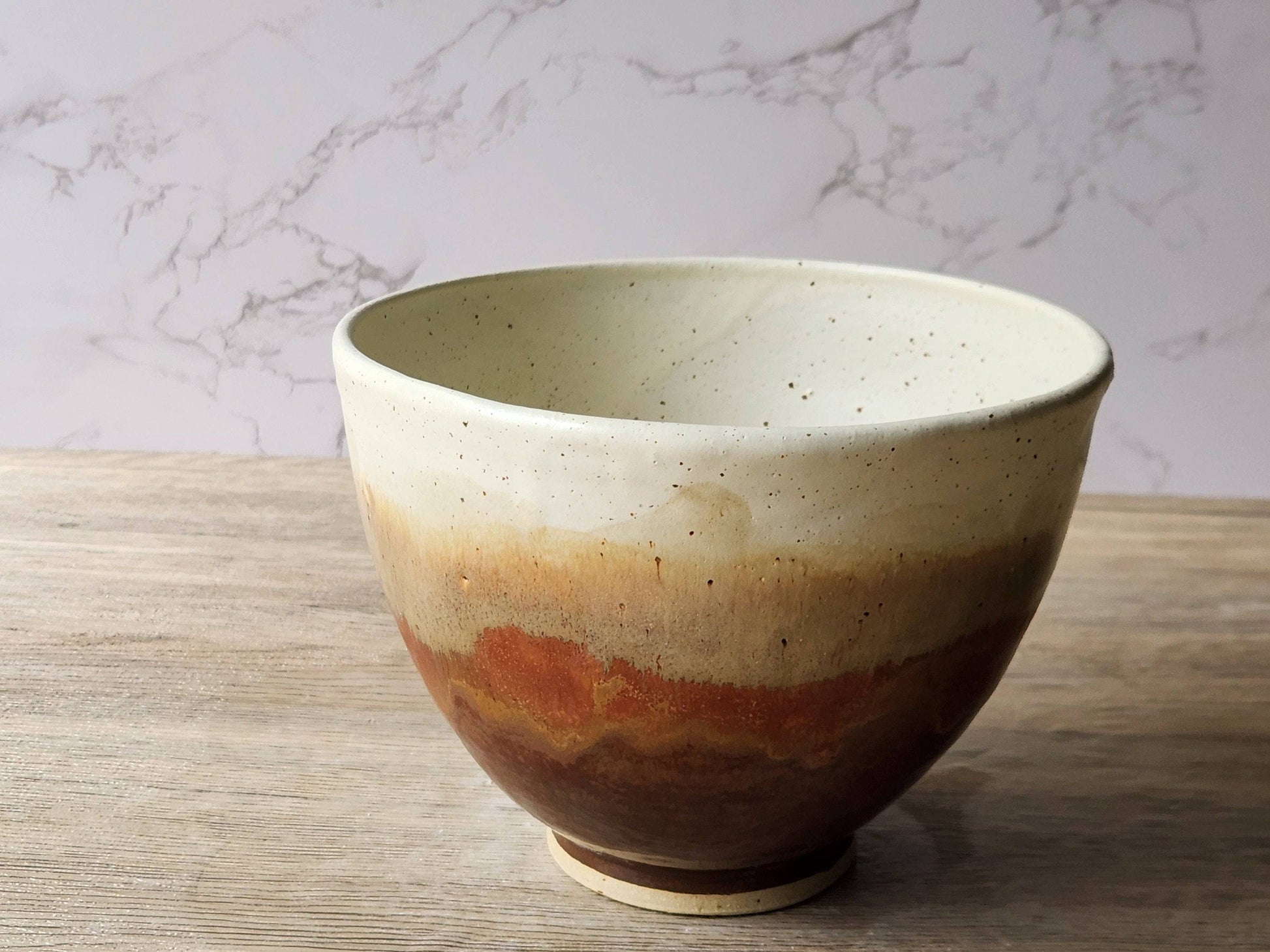 Handmade Deep ceramic bowl with rustic buttermilk glaze