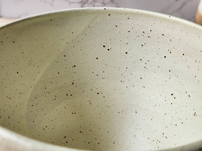 Handmade ceramic bowl with glossy  speckled cream interior
