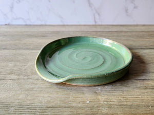 Handmade Ex large pottery Spoon rest - soft green ceramic spoon rest - kitchen gift - spoon rest for kitchen counter - kitchen accessory