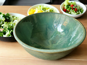 Handmade pottery serving bowl- greens - Large salad bowl - Fruit bowl - Unique display bowl