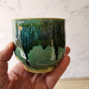 Hand made Japanese style tea cup - whisky cup - Ceramic yunomi with drippy glaze -Guinomi - Handmade pottery mug