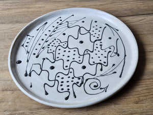 Handmade pottery plate - Australian-made Ceramic medium plate - unique gift - black and white decorated platter - Unique gift