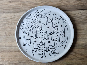 Handmade pottery plate - Australian-made Ceramic medium plate - unique gift - black and white decorated platter - Unique gift