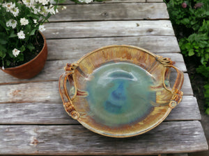 Handmade pottery decorative bowl - Ceramic Serving Bowl with handles - Fruit bowl - Stoneware Display