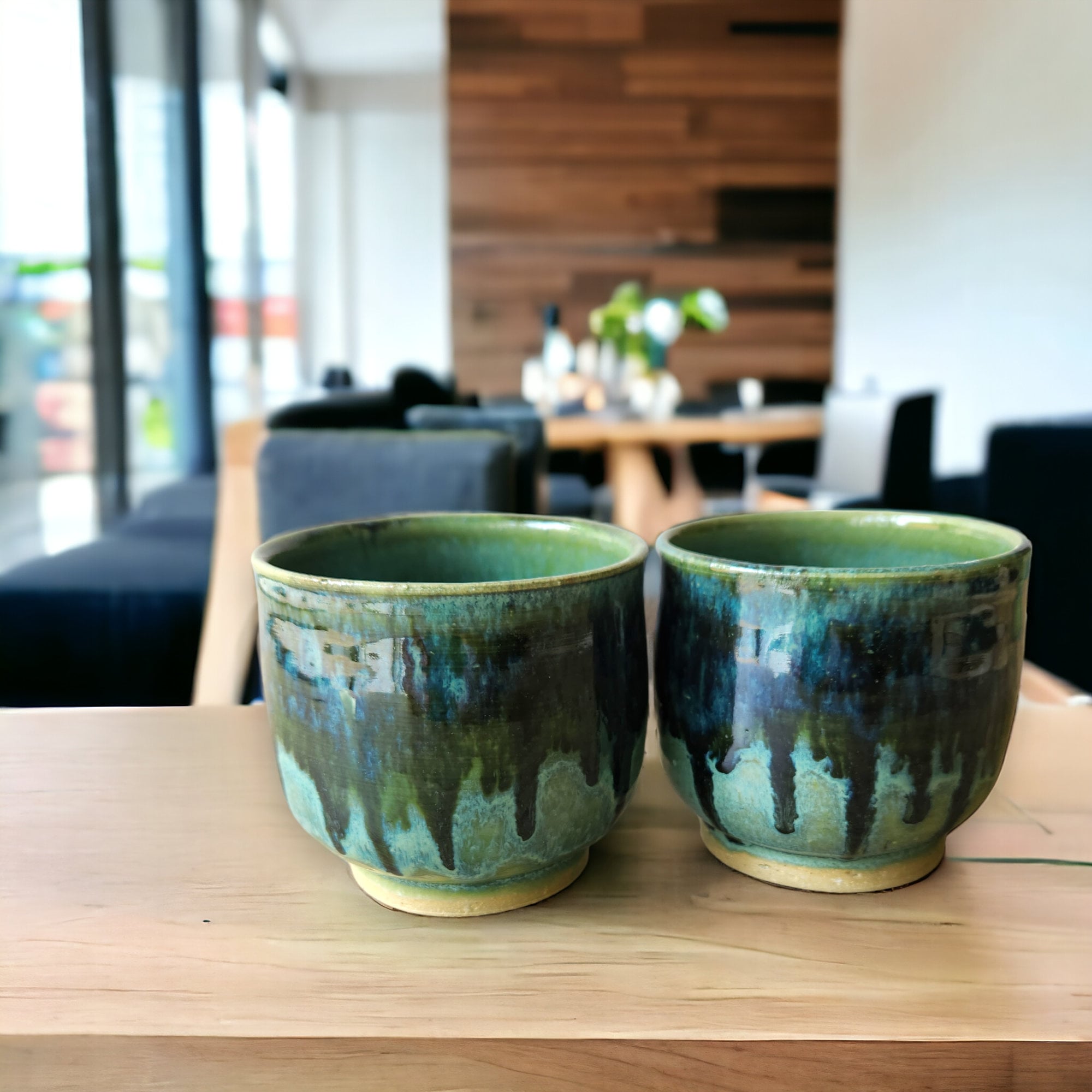 Hand made Japanese style tea cup - whisky cup - Ceramic yunomi with drippy glaze -Guinomi - Handmade pottery mug