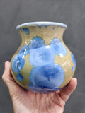 Handmade pottery vase - Crystalline glaze Ceramic Vase -Blue crystals on latte background -