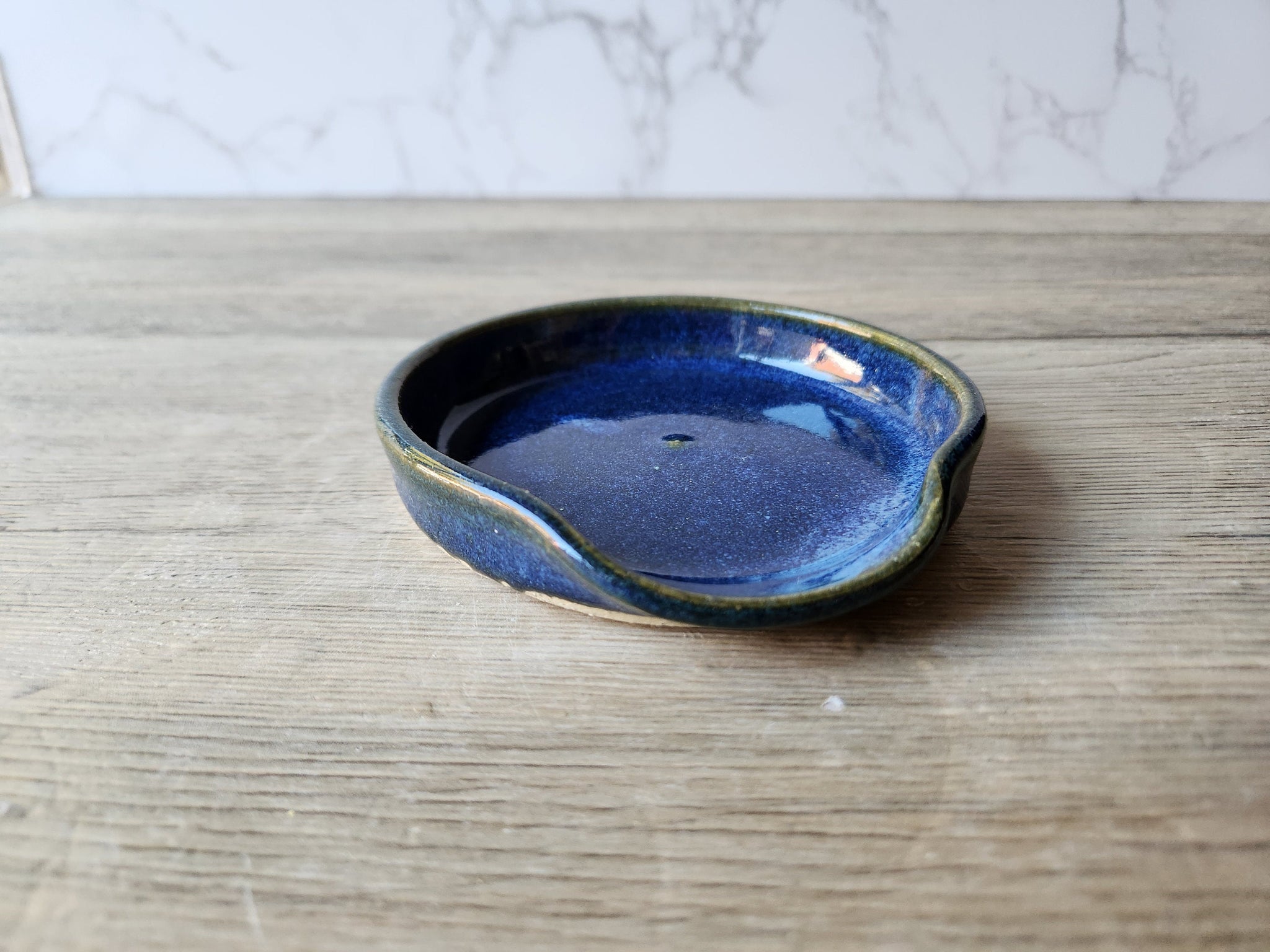 Hand made potter Spoon rest -Deep Blue ceramic spoon rest - kitchen gift - spoon rest for kitchen counter