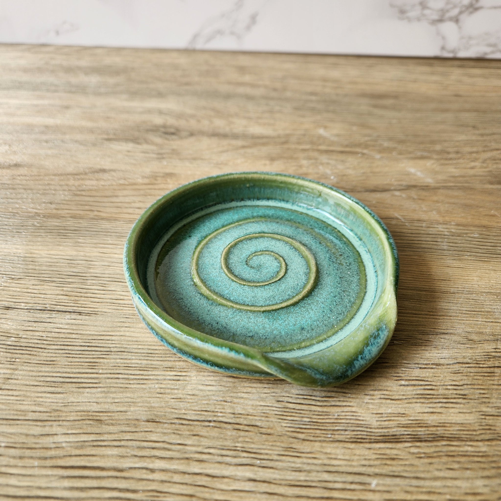 Handmade pottery Spoon rest - soft green - ceramic kitchen gift for her