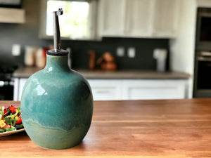 Hand made Pottery Oil Bottle - Ceramic Olive oil pourer - Oil dispenser made in Australia - Vinegar bottle - dressing bottle