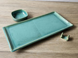 Hand-made pottery Suchi plate set - Ceramic platter with dipping sauce bowl and chopstick rest - Japanese sushi set - cheeseboard