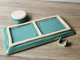 Hand-made pottery Suchi plate set - Ceramic platter with dipping sauce bowl and chopstick rest - Japanese sushi set - cheeseboard