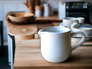 Handmade pottery Jug, 400ml ceramic creamer, Australian-made milk jug, white creamer, gravy boat, milk jug, SECOND