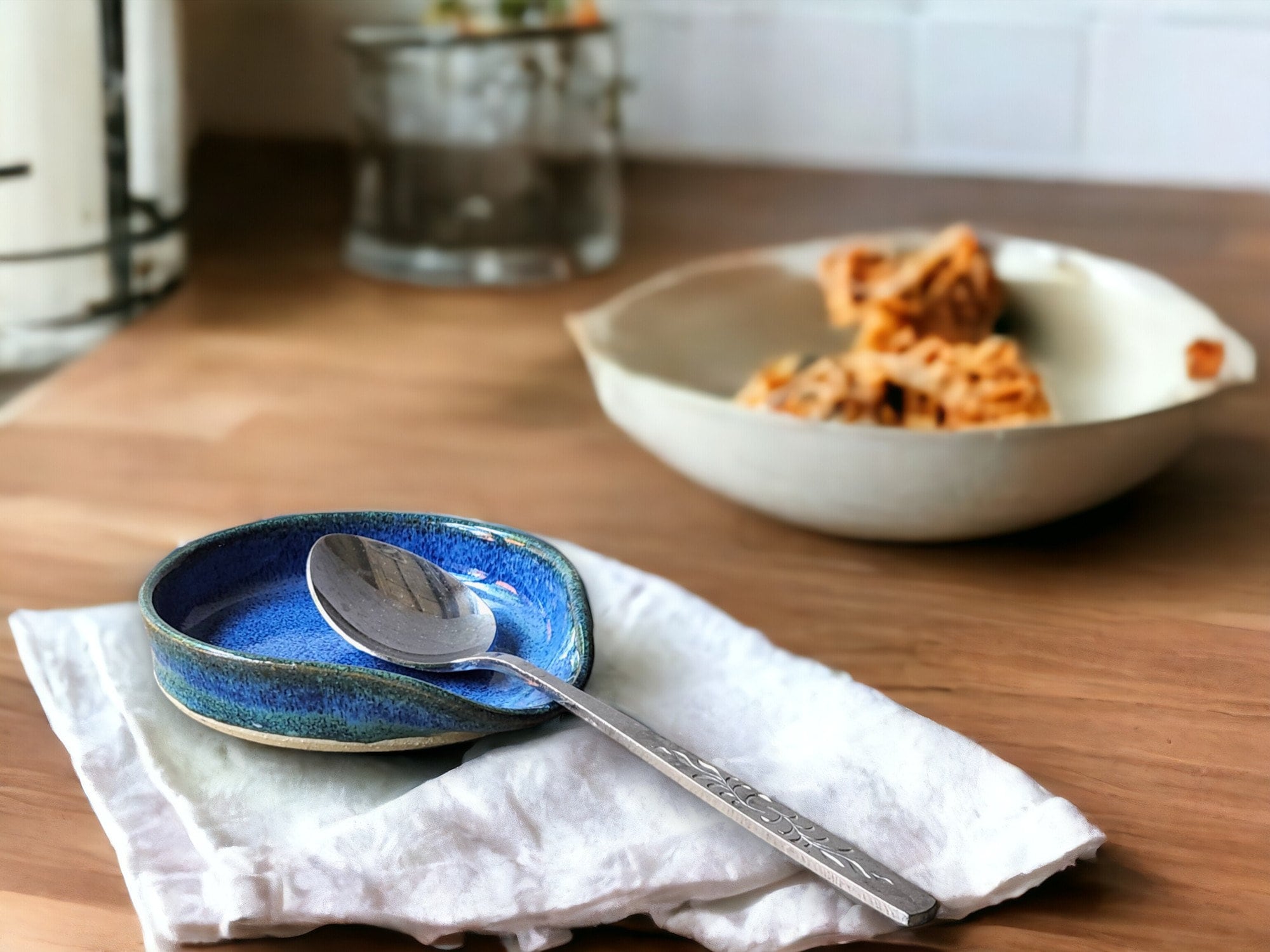 Hand made potter Spoon rest -Deep Blue ceramic spoon rest - kitchen gift - spoon rest for kitchen counter