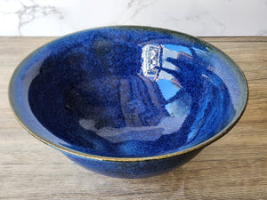 Handmade pottery serving bowl- Blue/greens - Large salad bowl - Fruit bowl - Unique display bowl _SECOND