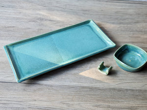 Hand-made pottery Suchi plate set - Ceramic platter with dipping sauce bowl and chopstick rest - Japanese sushi set - cheeseboard