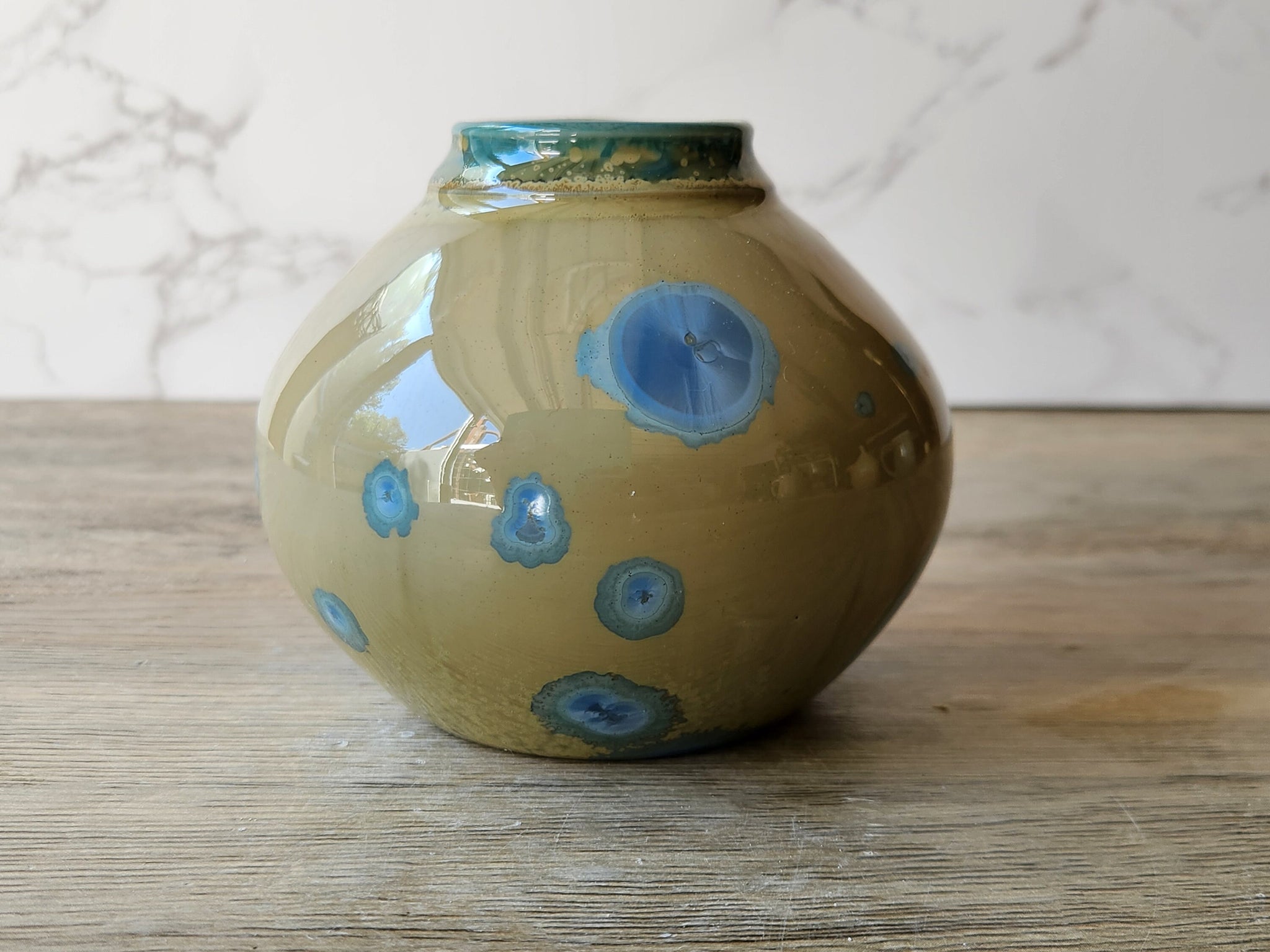 Handmade pottery vase -Blue and beige Crystalline glaze ornamental bud vase - A Unique gift for her - Ceramic handmade but vase