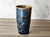 Handmade pottery Crystalline vase - Ceramic vase blue crystals on orange - Flower vase - display vase