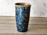 Handmade pottery Crystalline vase - Ceramic vase blue crystals on orange - Flower vase - display vase