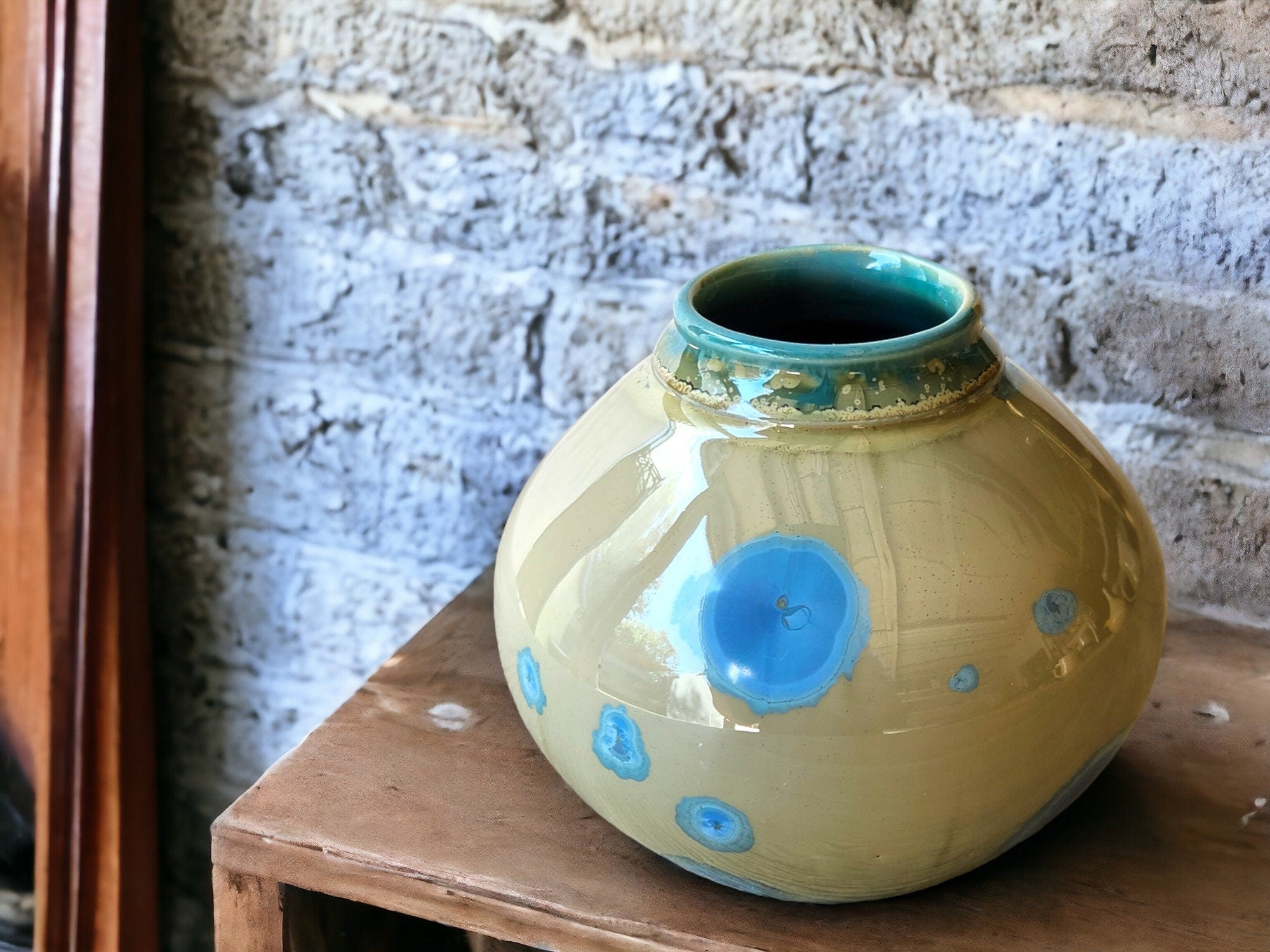 Handmade pottery vase -Blue and beige Crystalline glaze ornamental bud vase - A Unique gift for her - Ceramic handmade but vase