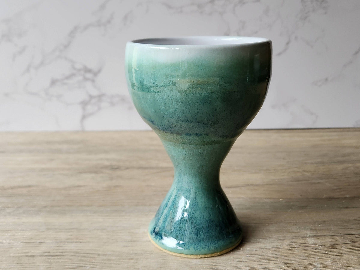 Green and blue glazed wine goblet with modern shape