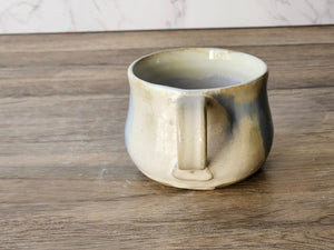 Hand-made pottery mug, A large 300ml ceramic cup, tea lover cup, Mottled cream and Blue unique ceramic cup