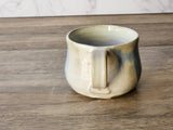 Hand-made pottery mug, A large 300ml ceramic cup, tea lover cup, Mottled cream and Blue unique ceramic cup