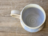 Hand-made pottery mug, A large 300ml ceramic cup, tea lover cup, Mottled cream and Blue unique ceramic cup