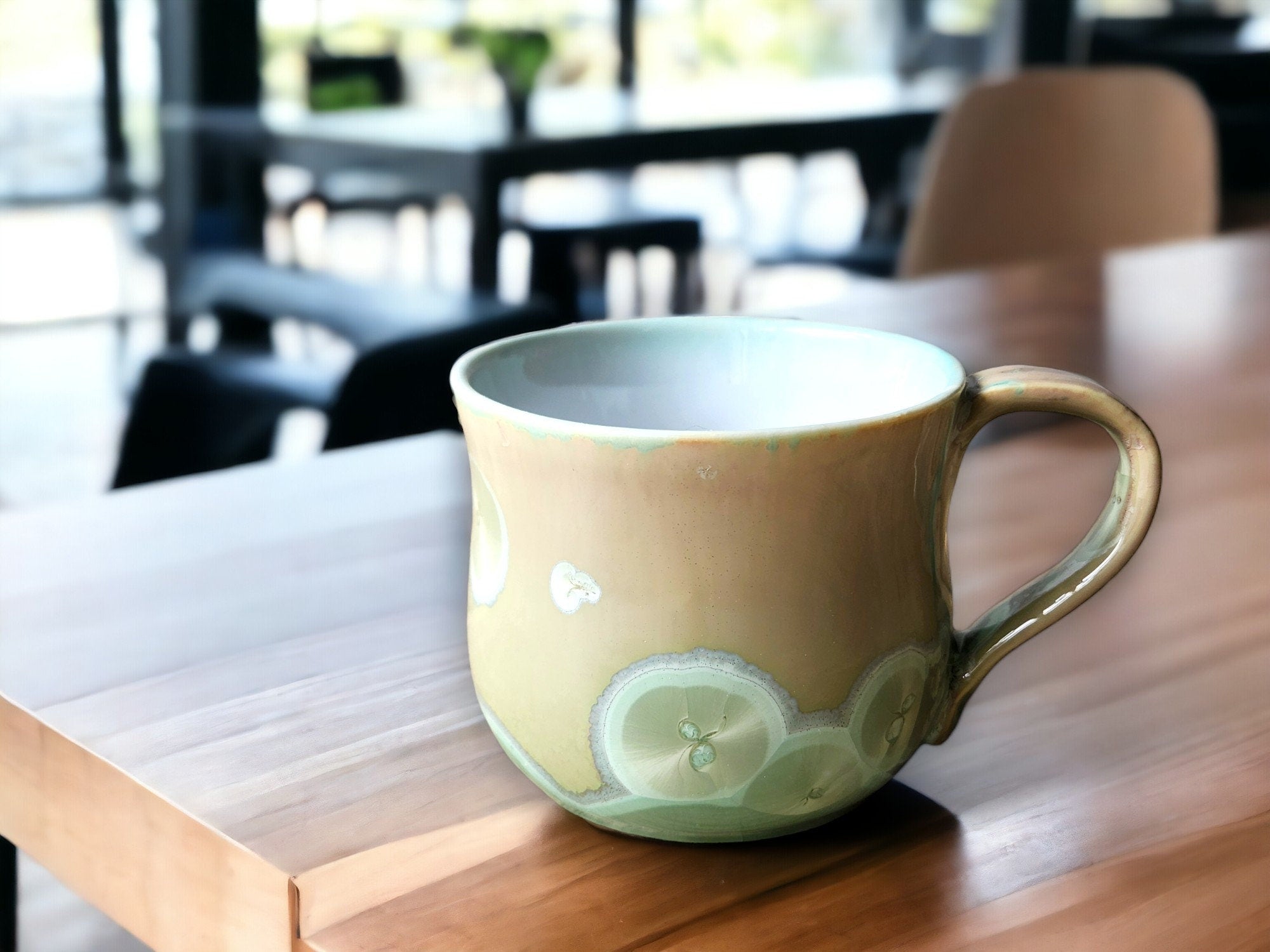 Handmade Pottery Mug Australia - Crystalline glazes green mug - handmade Ceramic crystal cup - unique gift - microwave-safe mug - 300ml