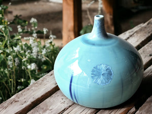 Handmade ceramic vase - porcelain pottery bud vase - soft blue Crystalline glazed ornamental vase